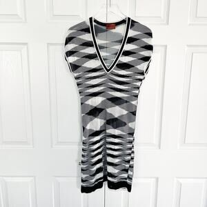 Missoni Slinky Knit Black and White Plaid Mini Dress